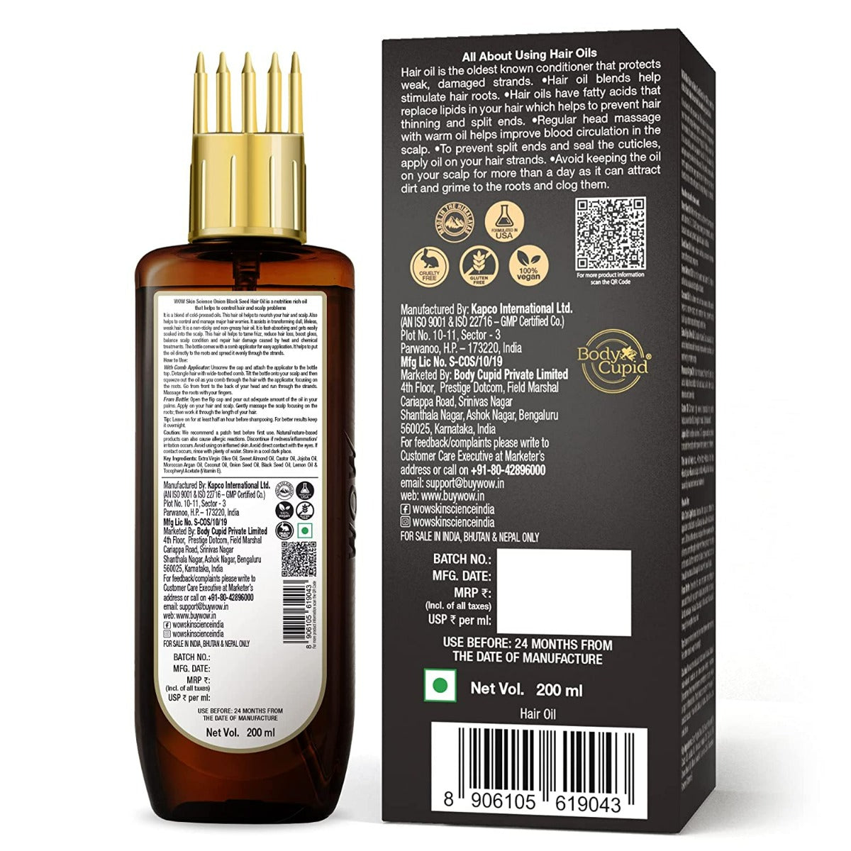 Wow Skin Science Onion Black Seed Hair Oil With Comb
