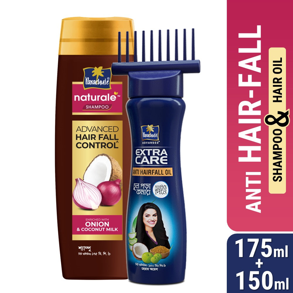 Anti Hair-Fall Bundle - Parachute Anti Hairfall Oil Extra Care 150ml (Root Applier) &amp; Parachute Naturale Shampoo Advanced Hair Fall Control 175ml