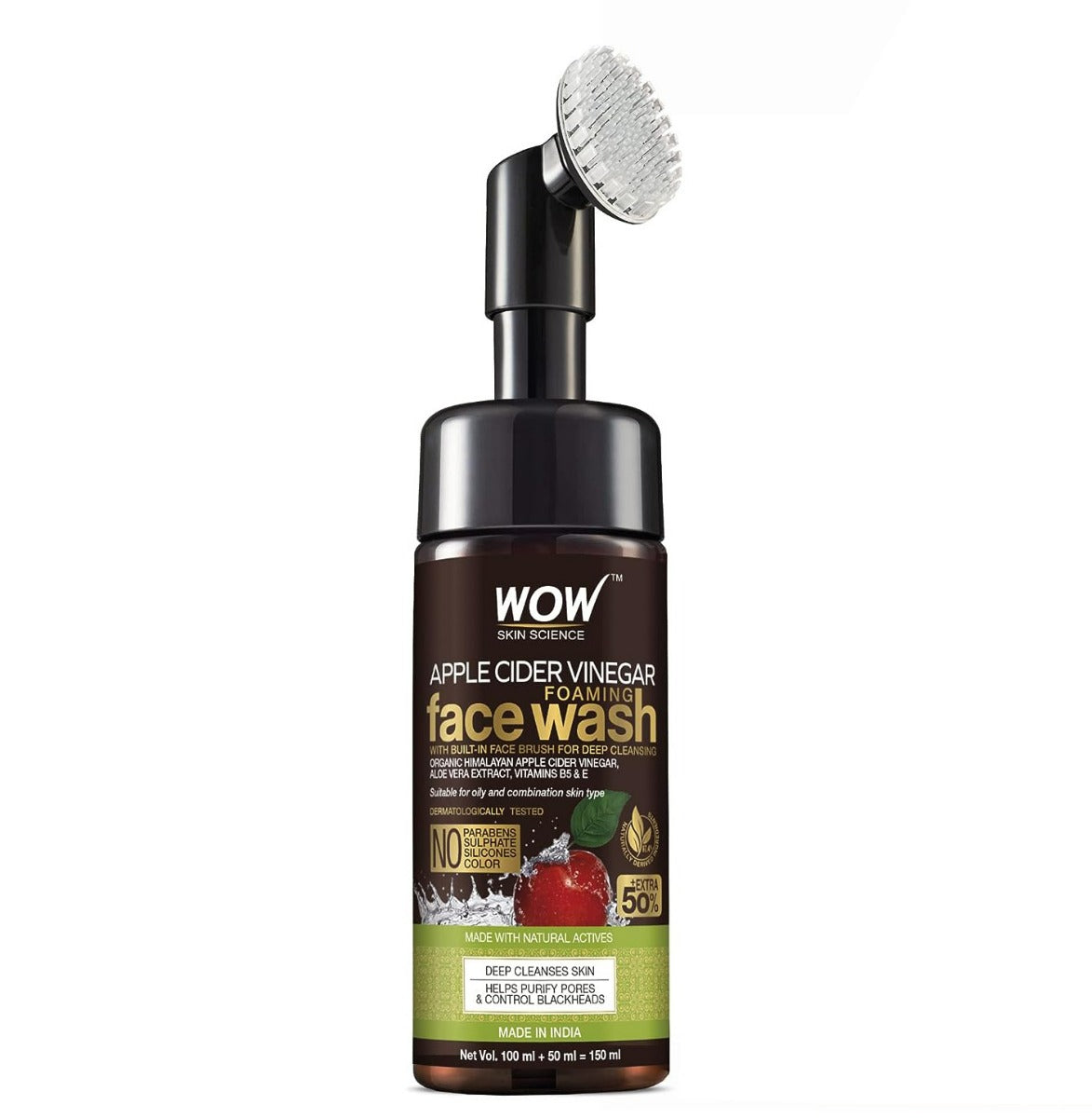 Wow Skin Science Apple Cider Vinegar Face Wash with Brush (150ml)