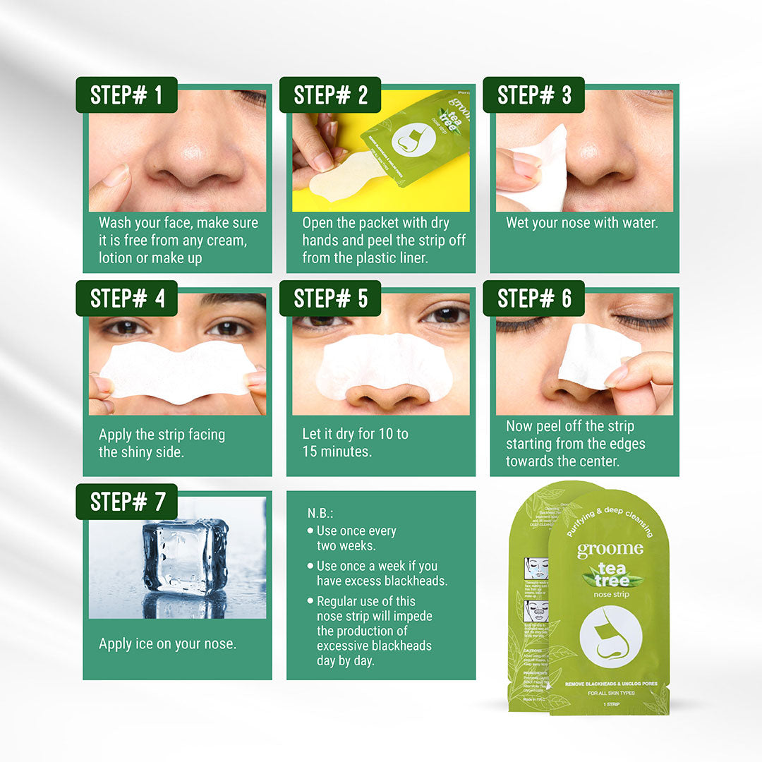 Groome Tea Tree Purifying and Deep Cleansing Nose Strips (Monthly Pack) - 6Pcs