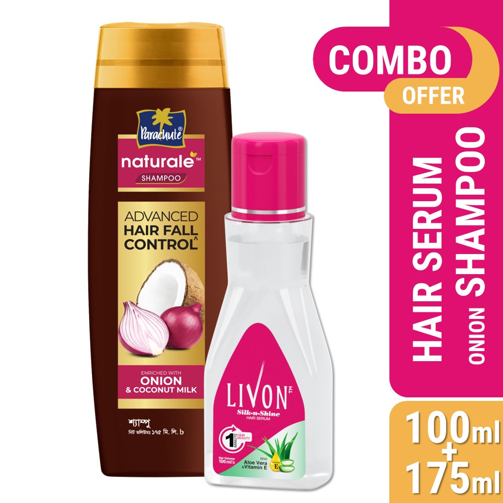 Hair Care Bundle - Livon Hair Serum 100ml &amp; Parachute Naturale Onion Shampoo 175ml