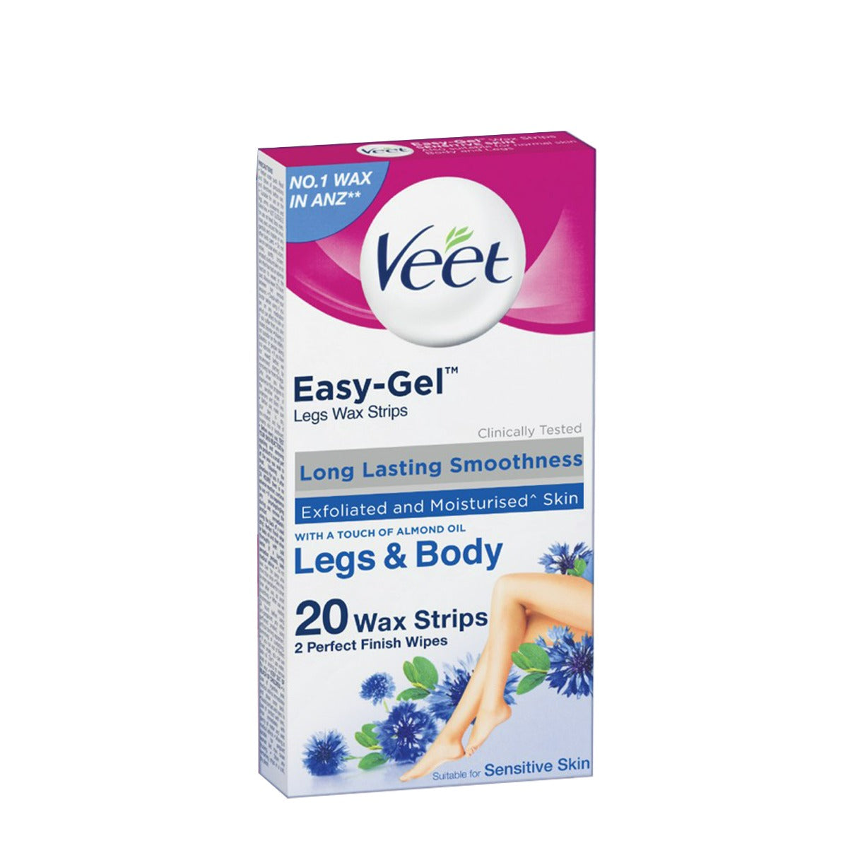 Veet Easy Gel Legs and Body Wax Strips For Long-Lasting Smoothness Sensitive Skin - 20pcs