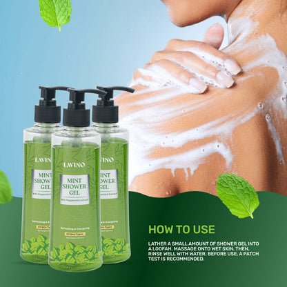 Lavino Mint Shower Gel 330ml with Peppermint Extract and get 1 Shower Ball ( Random Colour)