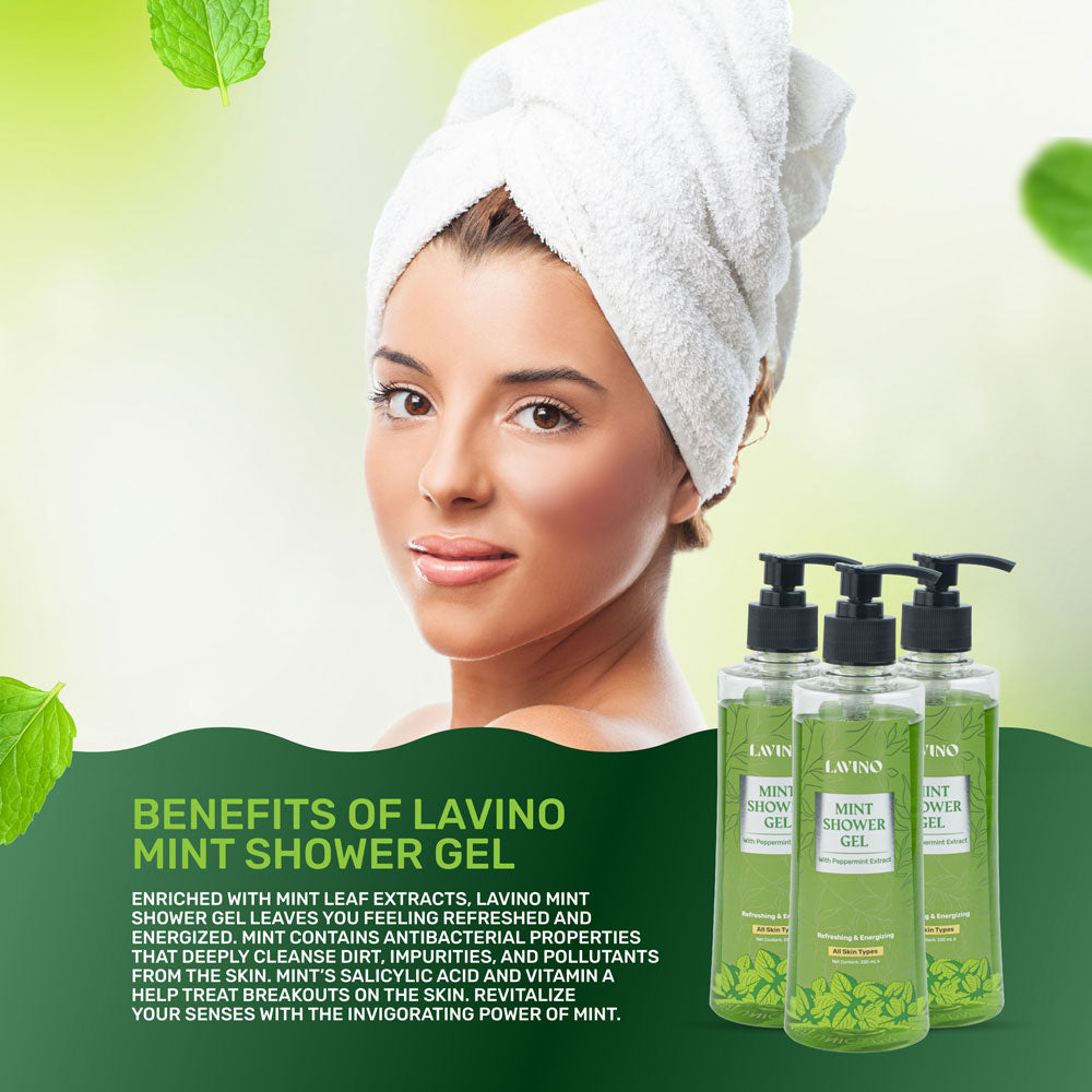 Lavino Mint Shower Gel 330ml with Peppermint Extract and get 1 Shower Ball ( Random Colour)