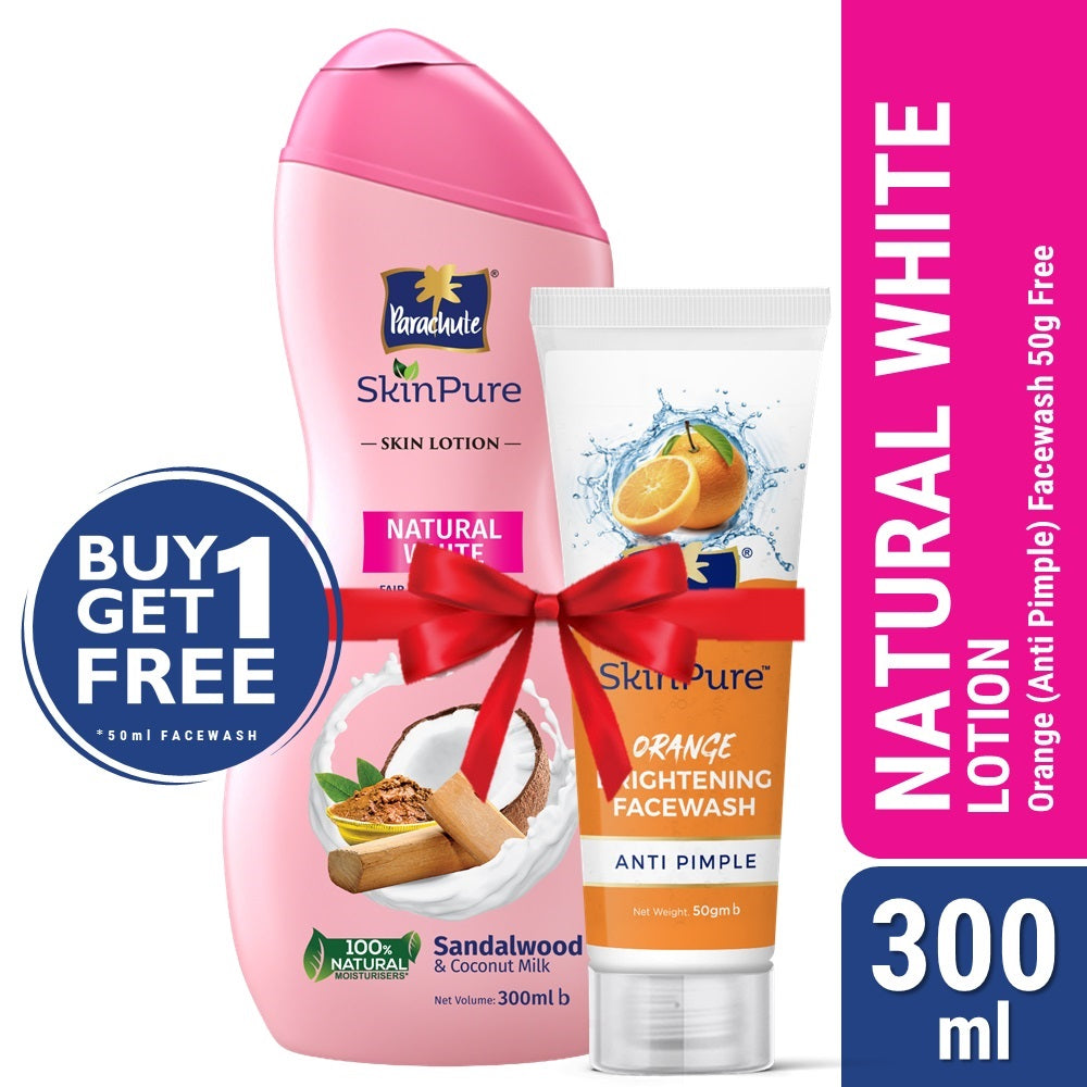 Parachute SkinPure Skin Lotion Natural White 300ml (FREE Orange Facewash - ANTI PIMPLE - 50gm)