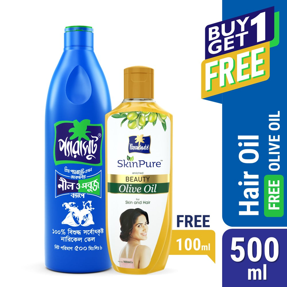 Parachute Coconut Oil 500ml (FREE Parachute SkinPure Olive Oil 100ml)