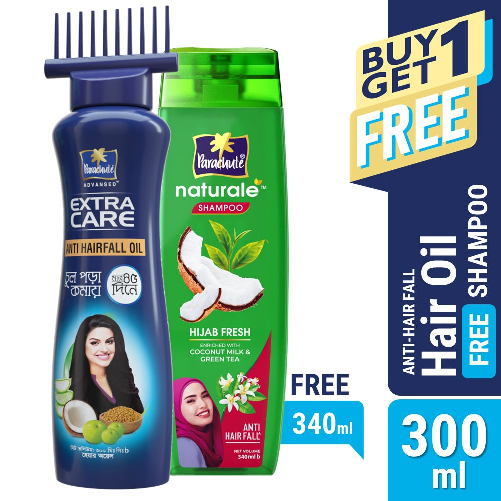 Parachute Hair Oil Anti Hairfall Oil Extra Care 300ml (Root Applier) (FREE Parachute Naturale Shampoo Hijab Fresh 340ml)