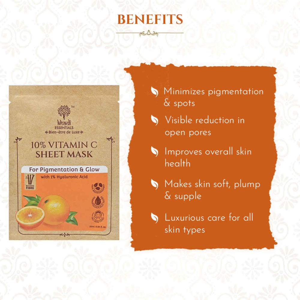 Khadi Essentials 10% Vitamin C With 1% Ha Sheet Mask (25ml) - Pack Of 3