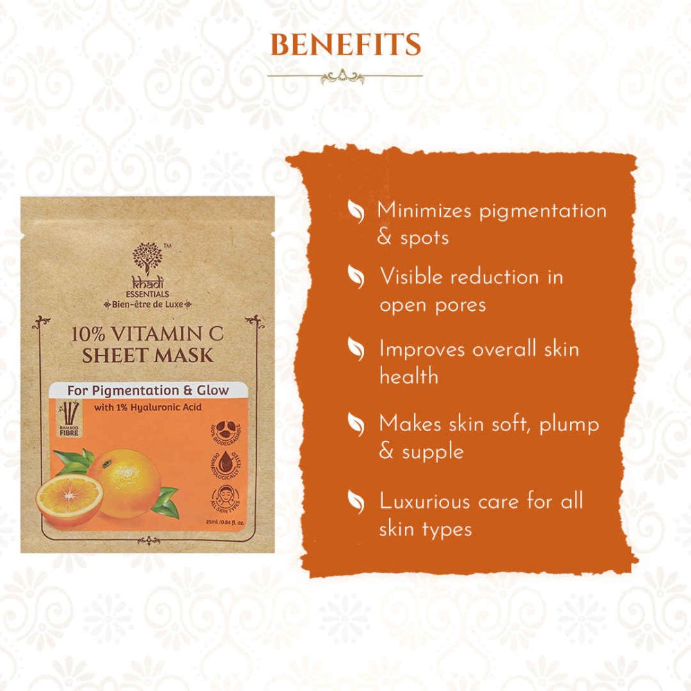 Khadi Essentials 10% Vitamin C With 1% Ha Sheet Mask (25ml)