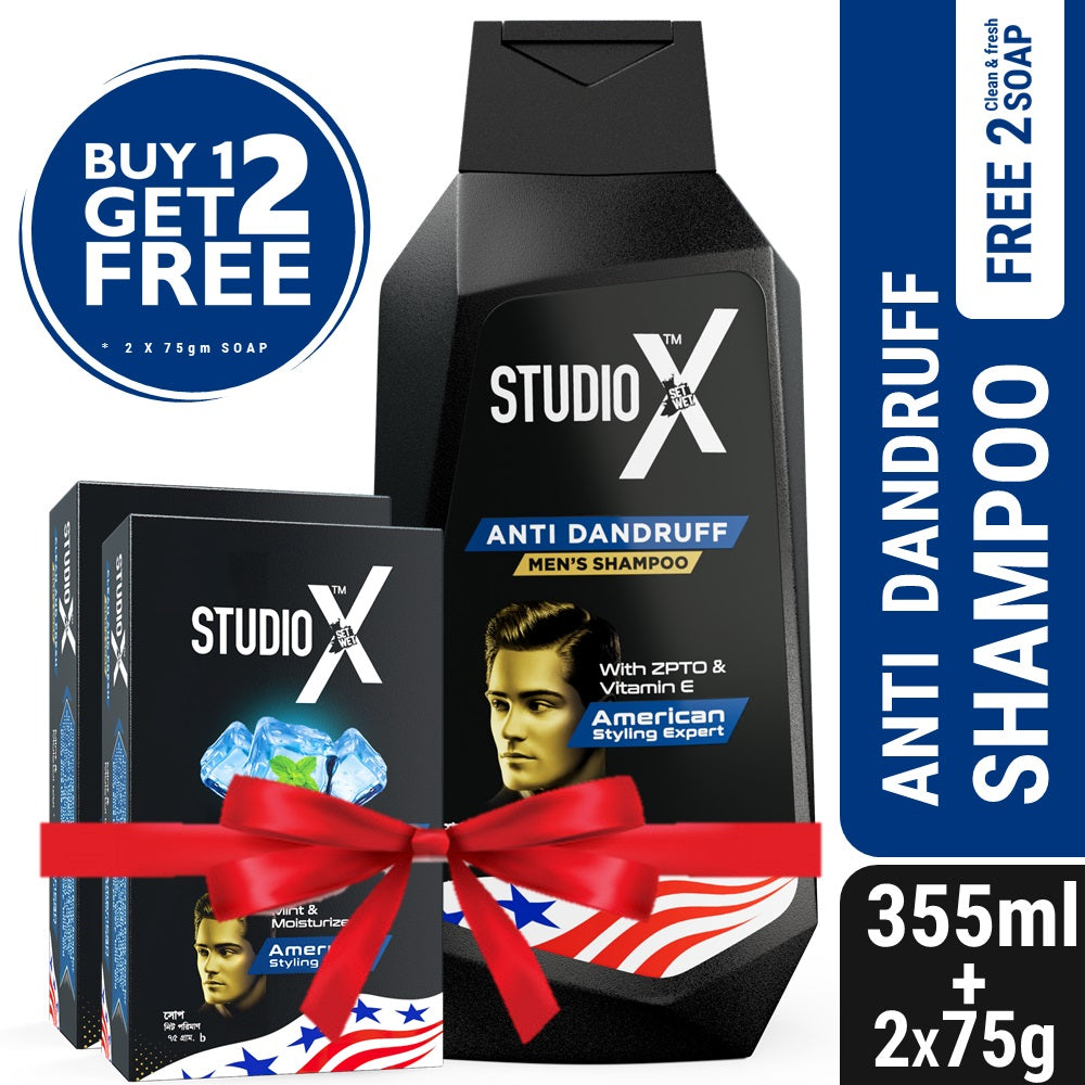 Studio X Anti Dandruff Shampoo for Men 355ml (75gm X 2 Soap Free)