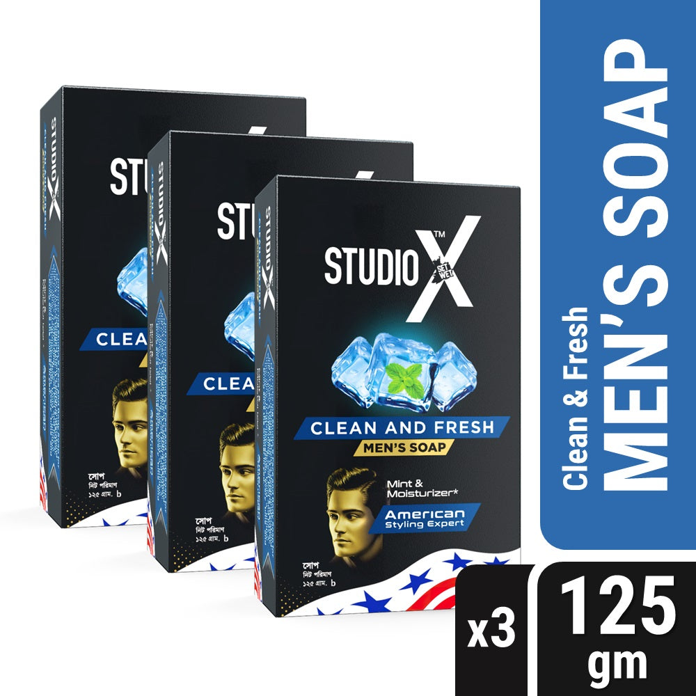 Studio X Clean and Fresh Soap for Men Combo Pack (125gm x 3)