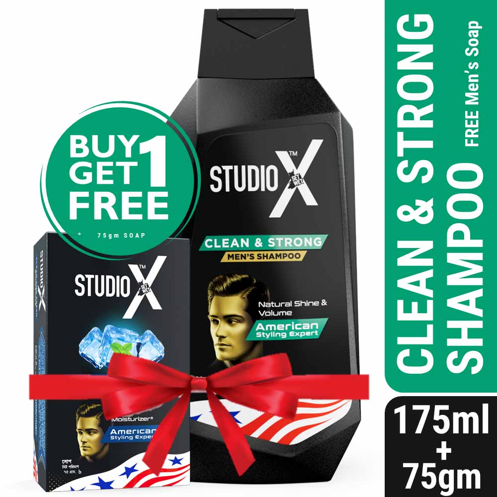 Studio X Clean &amp; Strong Shampoo for Men 175ml (75gm Soap Free)