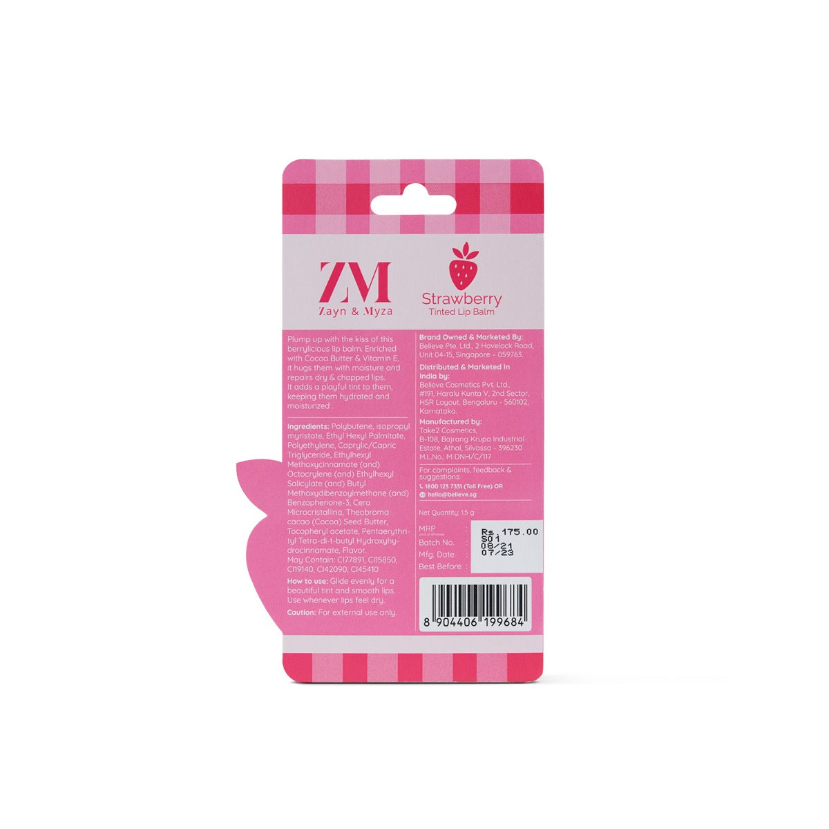 Zayn &amp; Myza Tinted Lip Balm (1.5g) - Strawberry