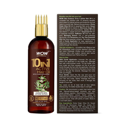 Wow Skin Science 10 in 1 Active Hair Oil With Comb (200ml)